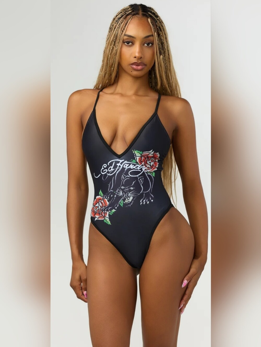 Ed Hardy FIRE! NWT! Panther & Petal One Piece Bikini in Black. Sz Xs. R2S!